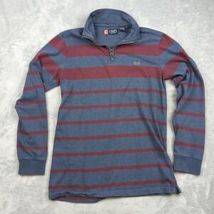 Men's Chaps Quarter Zip Pullover Shirt Blue and Burgundy Stripes Size Small